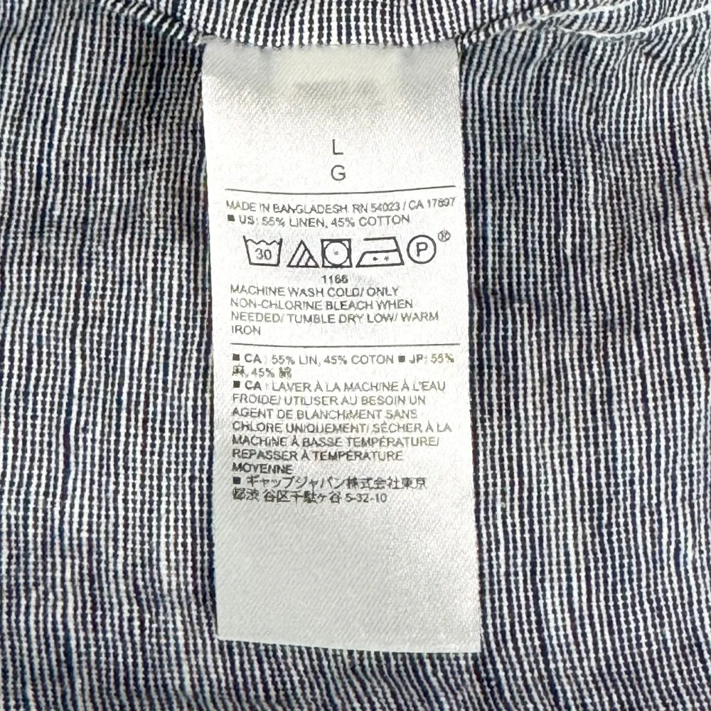 Banana Republic Linen Shirt Mens Large Navy Slim Fit Short Sleeve Button Up